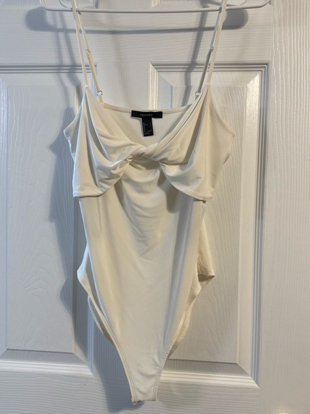 Forever 21 Ivory Twist-Front Spaghetti Strap Bodysuit